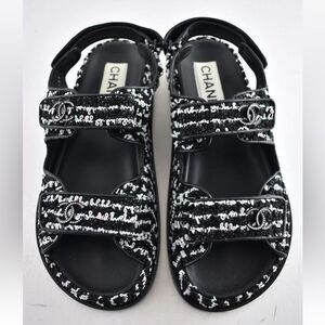 CHANEL CC tweed dad sandals, US 9